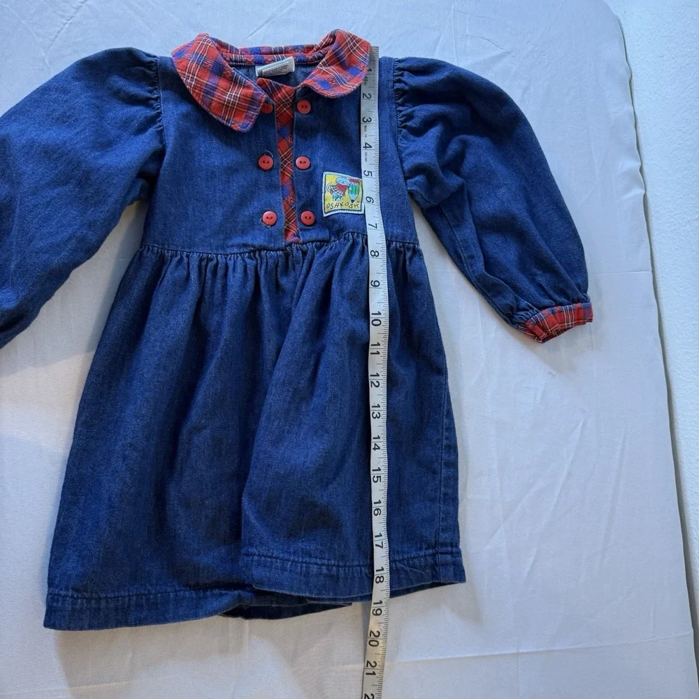 Vintage Oshkosh Denim Red Plaid‎ Collar Button Up Dress Girls 2T Christmas Party